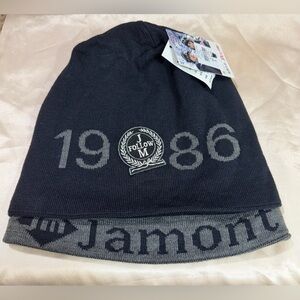 Jamont Men's Black & Gray Knit Beanie with 1986 Crest brand new